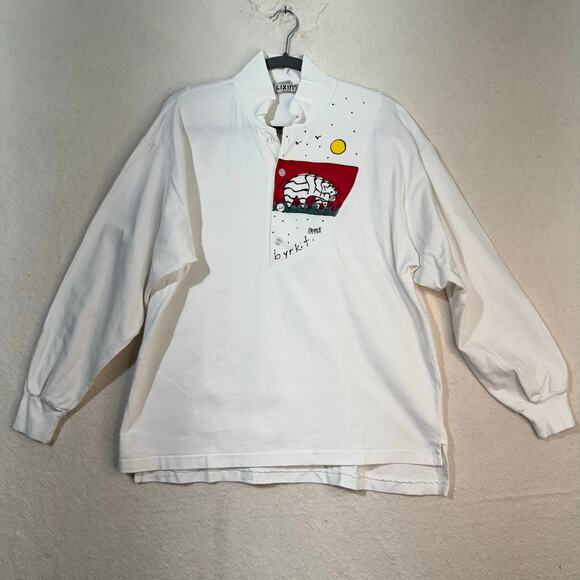 LIXIN Tops - LIXIN Byrkit 88' Oversized Thick Cotton Zebra Henley Shirt 80s VTG Size Medium